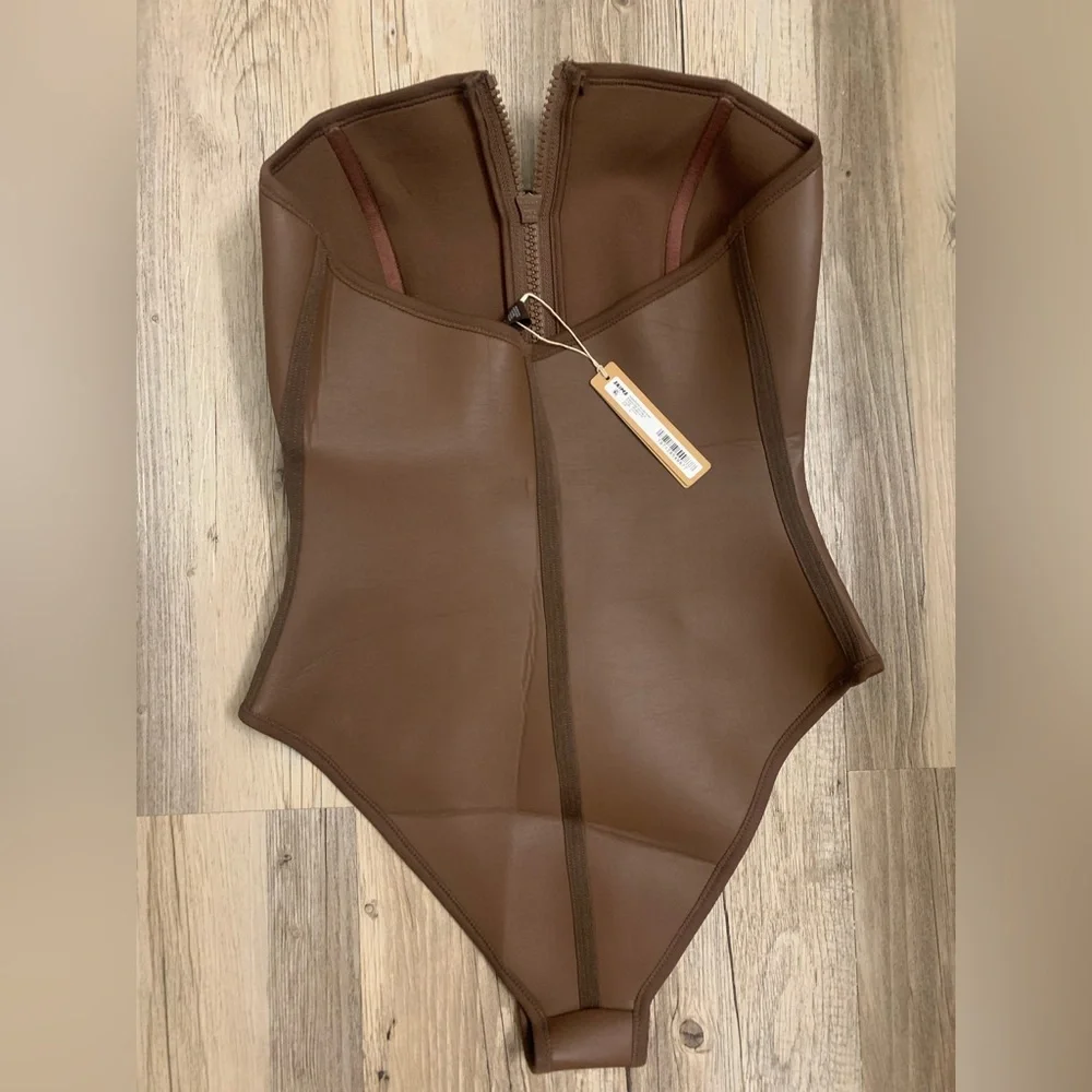 SKIMS Strapless Chocolate Brown One-Piece Swimsuit